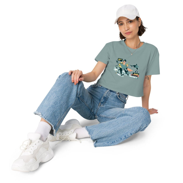 Shut Up and Make Money Graphic Crop Tee - Mineral - XS - ArtyKoala