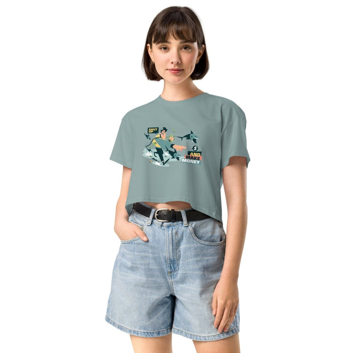 Shut Up and Make Money Graphic Crop Tee - Mineral - XS - ArtyKoala
