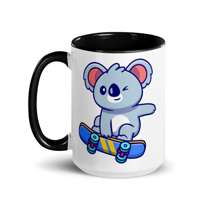 Skateboard Koala Colorful Print Mug - Black - 15 oz - ArtyKoala