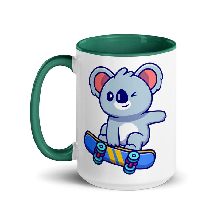 Skateboard Koala Colorful Print Mug - Dark green - 15 oz - ArtyKoala