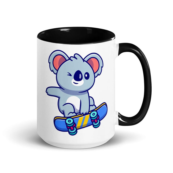 Skateboard Koala Colorful Print Mug - Black - 15 oz - ArtyKoala