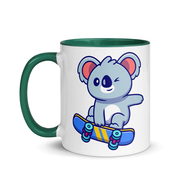 Skateboard Koala Colorful Print Mug - Dark green - 11 oz - ArtyKoala