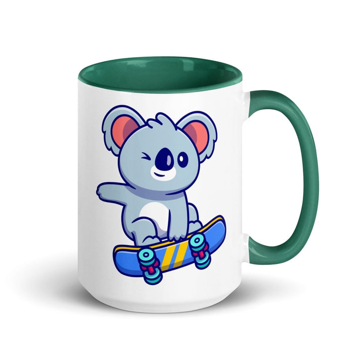 Skateboard Koala Colorful Print Mug - Dark green - 15 oz - ArtyKoala