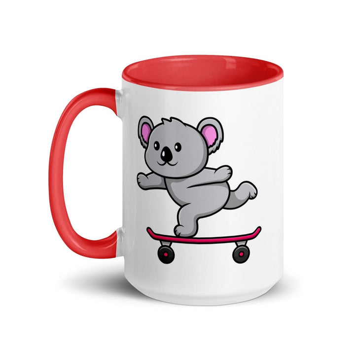 Skateboarding Koala Colorful Print Mug - Red - 15 oz - ArtyKoala