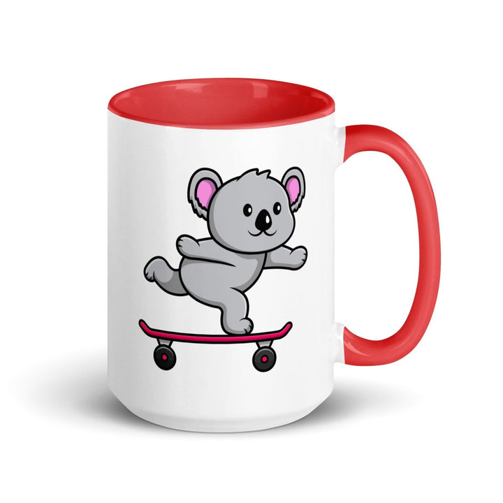 Skateboarding Koala Colorful Print Mug - Red - 15 oz - ArtyKoala