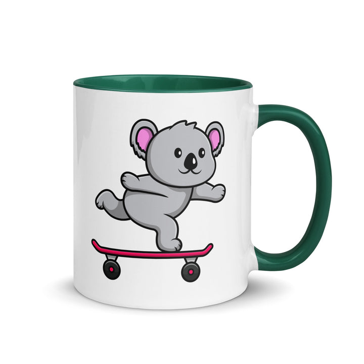 Skateboarding Koala Mug with Color Inside - Dark green / 11 oz - ArtyKoala