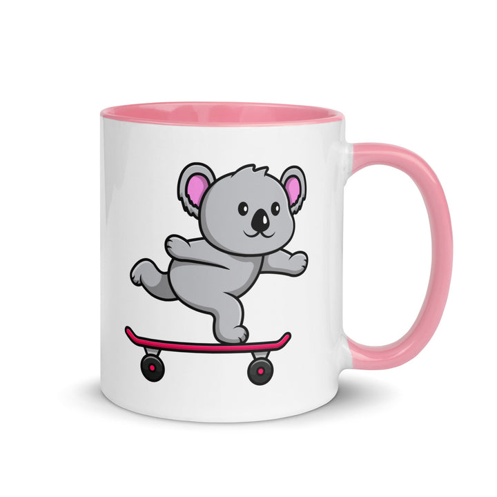 Skateboarding Koala Mug with Color Inside - Pink / 11 oz - ArtyKoala