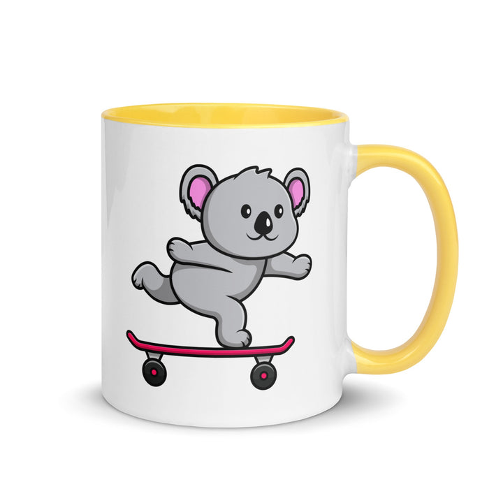 Skateboarding Koala Mug with Color Inside - Yellow / 11 oz - ArtyKoala