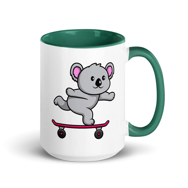 Skateboarding Koala Mug with Color Inside - Dark green / 15 oz - ArtyKoala