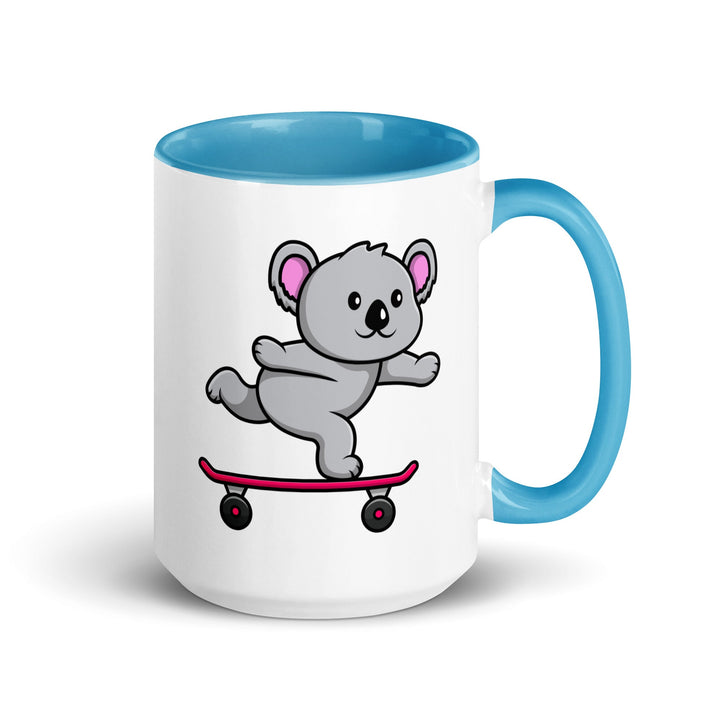 Skateboarding Koala Mug with Color Inside - Blue / 15 oz - ArtyKoala