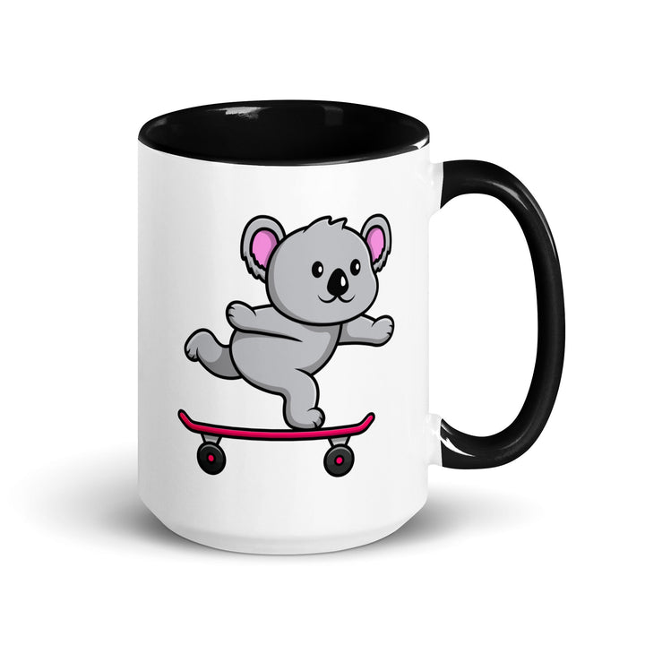 Skateboarding Koala Mug with Color Inside - Black / 15 oz - ArtyKoala