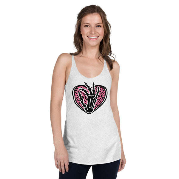 Skeleton Heart Woman Racerback Tank - Heather White / XS - ArtyKoala