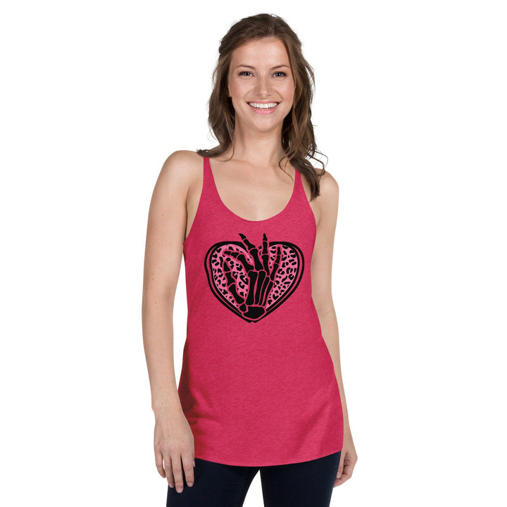 Skeleton Heart Woman Racerback Tank - Vintage Shocking Pink / XS - ArtyKoala