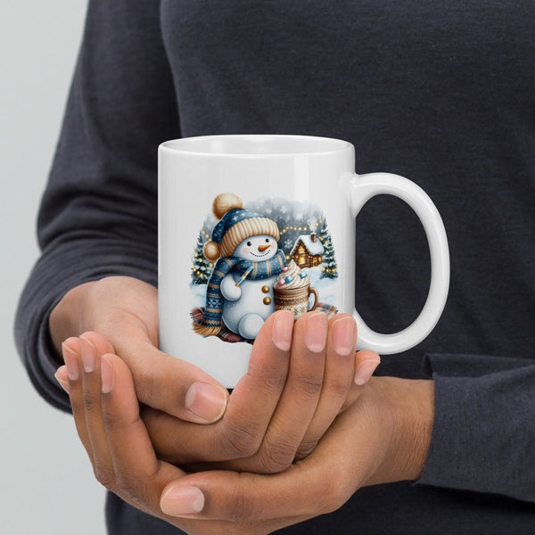 Skiing Snowman White glossy mug - 11 oz - ArtyKoala