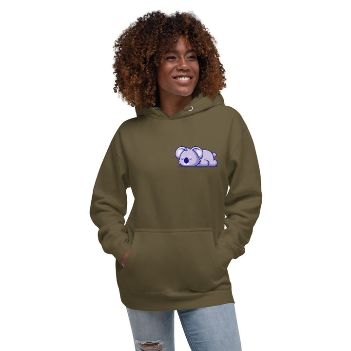 Sleepy Koala Graphic Hoodie - Military Green - S - ArtyKoala