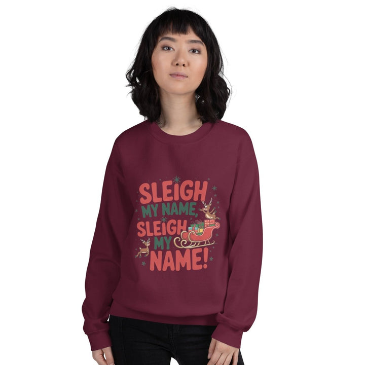 Sleigh My Name Graphic Sweatshirt - Maroon - S - ArtyKoala