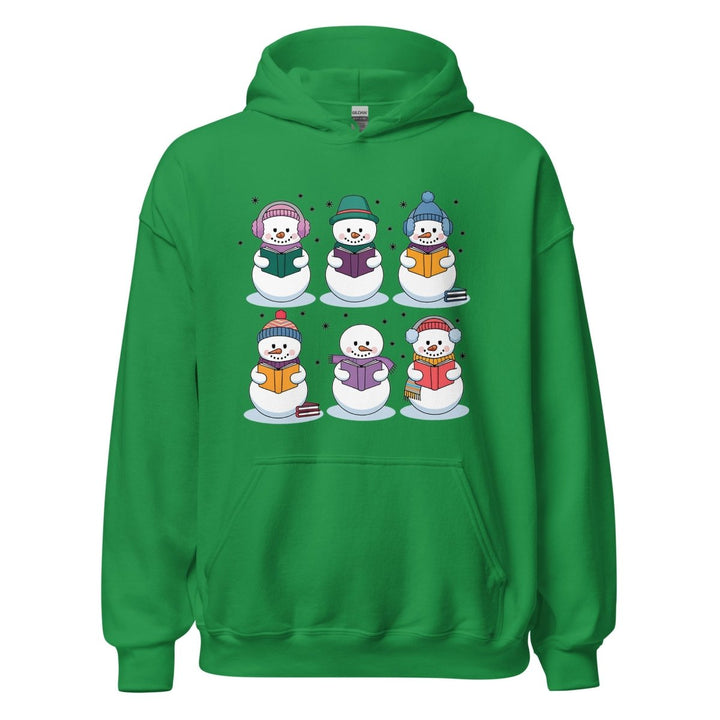 Snowman Reading Book Graphic Hoodie - Irish Green - S - ArtyKoala