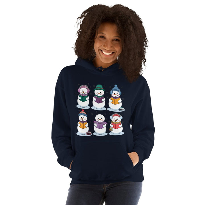 Snowman Reading Book Graphic Hoodie - Navy - S - ArtyKoala