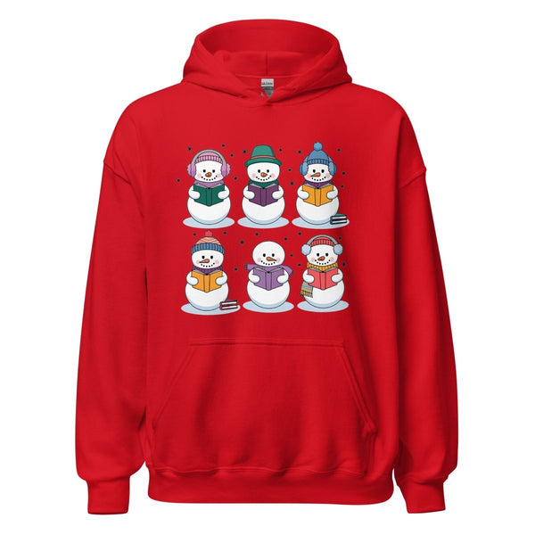 Snowman Reading Book Graphic Hoodie - Red - S - ArtyKoala