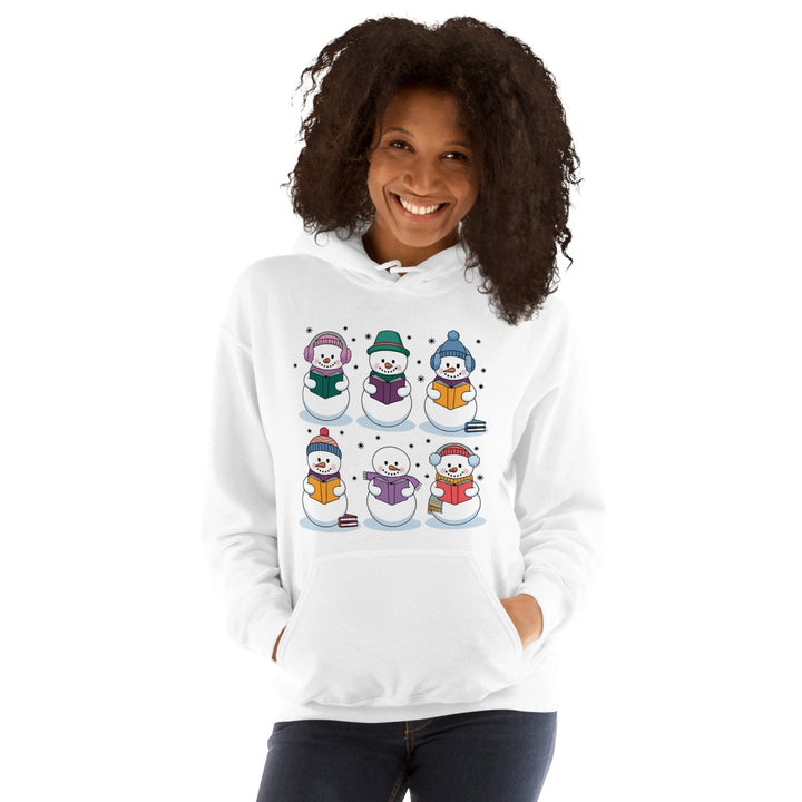 Snowman Reading Book Graphic Hoodie - White - S - ArtyKoala