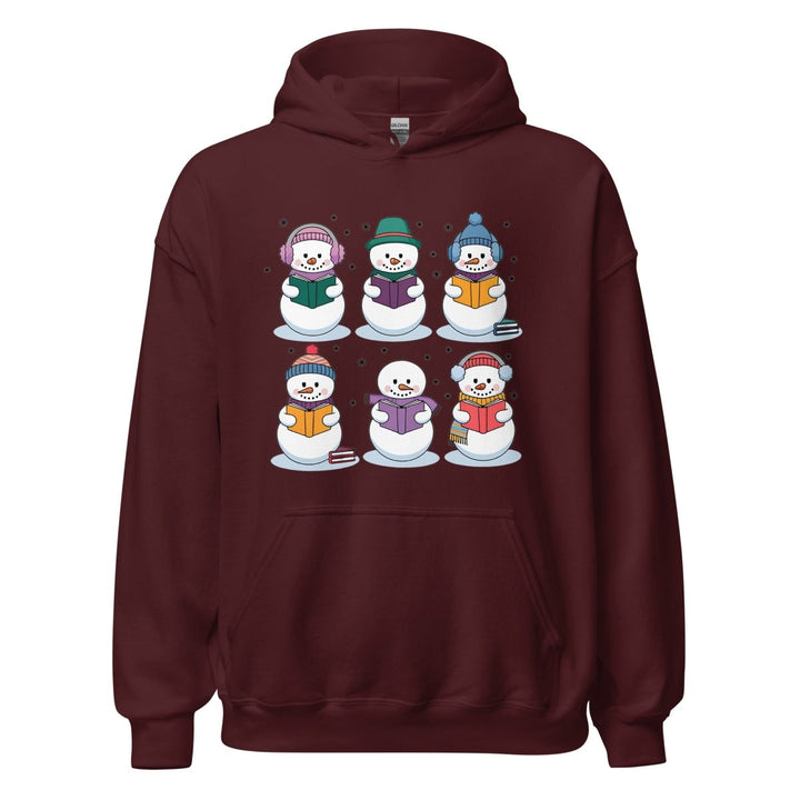 Snowman Reading Book Graphic Hoodie - Maroon - S - ArtyKoala