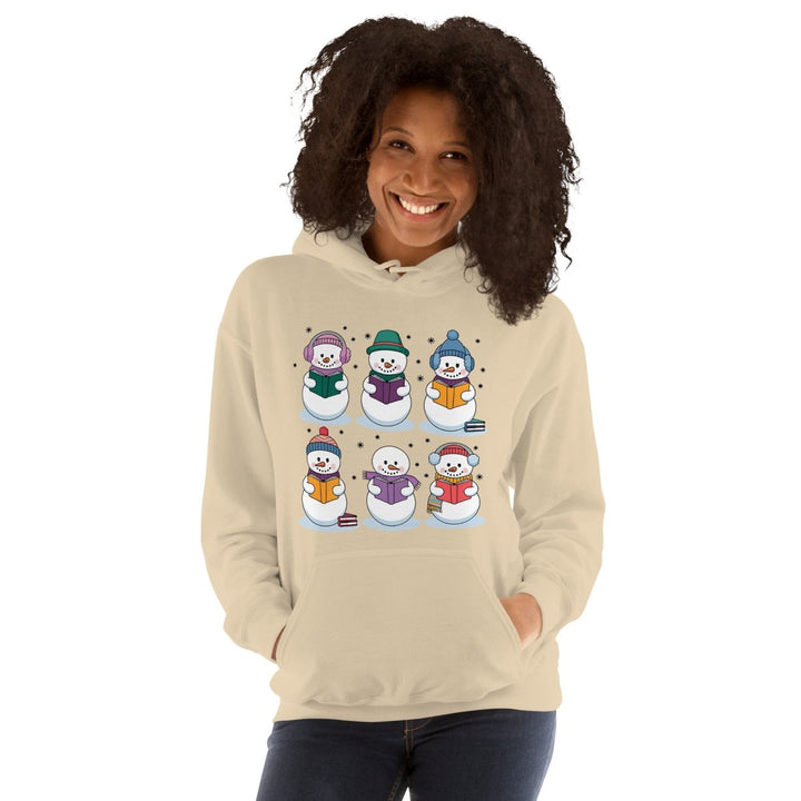 Snowman Reading Book Graphic Hoodie - Sand - S - ArtyKoala