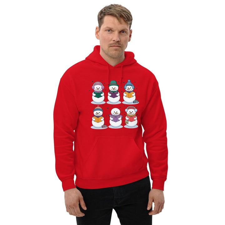 Snowman Reading Book Graphic Hoodie - Red - S - ArtyKoala