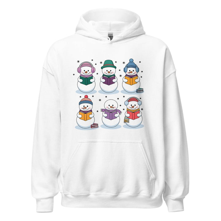 Snowman Reading Book Graphic Hoodie - White - S - ArtyKoala