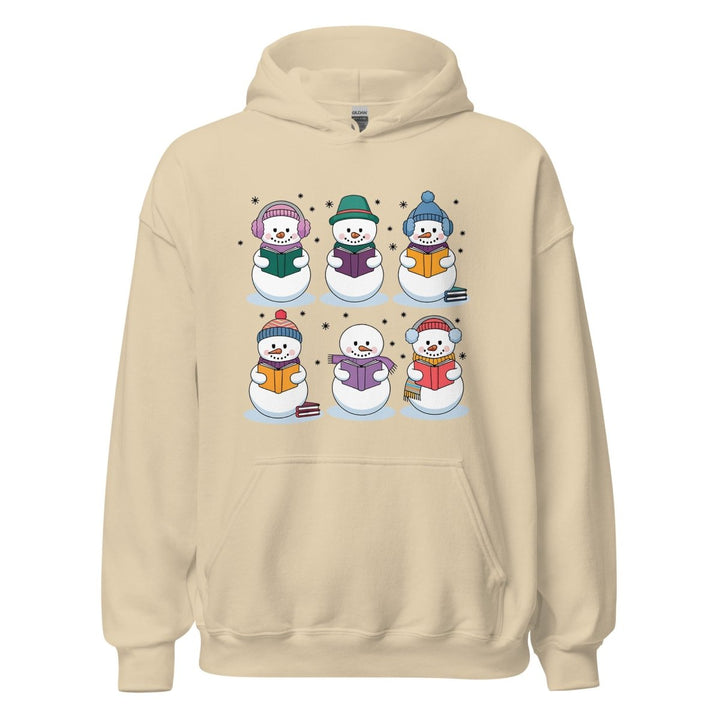 Snowman Reading Book Graphic Hoodie - Sand - S - ArtyKoala