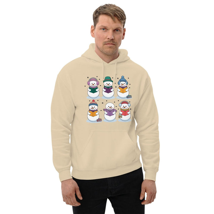 Snowman Reading Book Graphic Hoodie - Sand - S - ArtyKoala