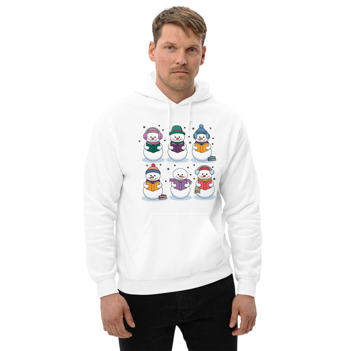 Snowman Reading Book Graphic Hoodie - White - S - ArtyKoala