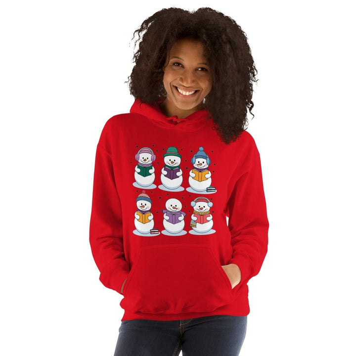 Snowman Reading Book Graphic Hoodie - Red - S - ArtyKoala