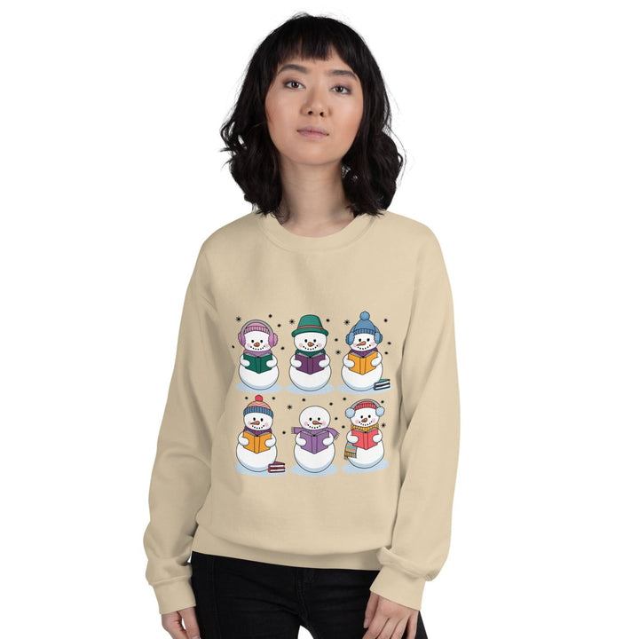 Snowman Reading Book Graphic Sweatshirt - Sand - S - ArtyKoala