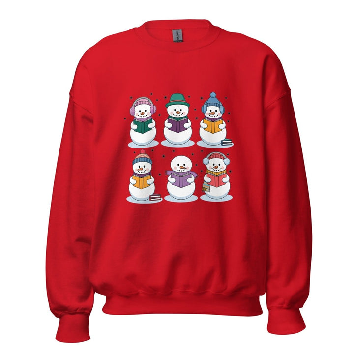 Snowman Reading Book Graphic Sweatshirt - Red - S - ArtyKoala
