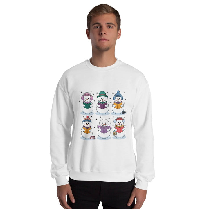 Snowman Reading Book Graphic Sweatshirt - White - S - ArtyKoala