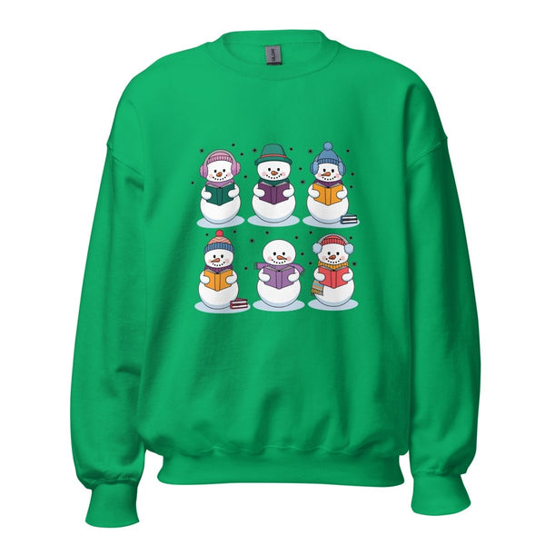 Snowman Reading Book Graphic Sweatshirt - Irish Green - S - ArtyKoala
