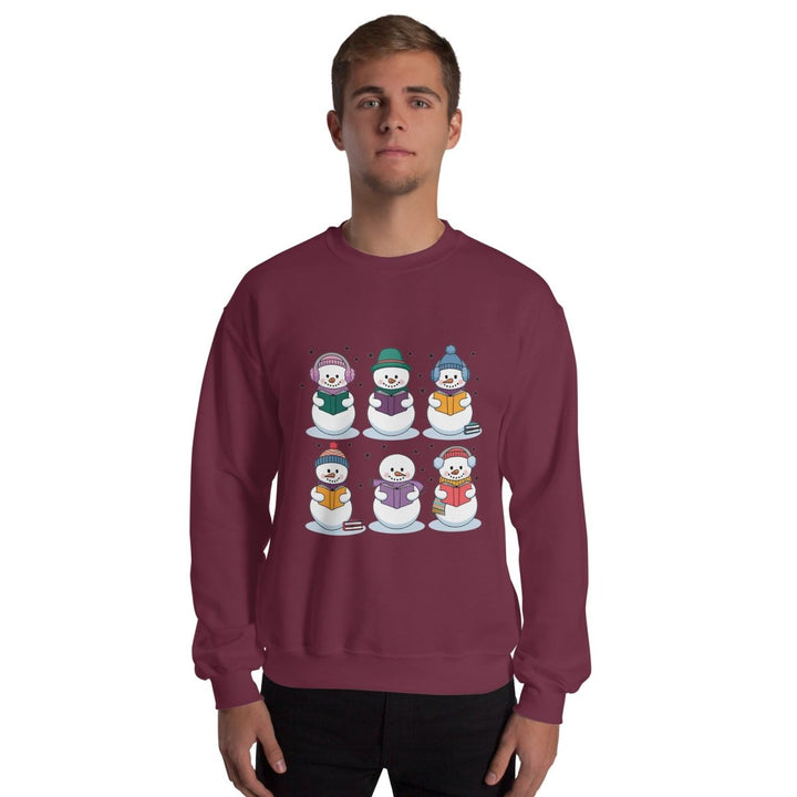 Snowman Reading Book Graphic Sweatshirt - Maroon - S - ArtyKoala