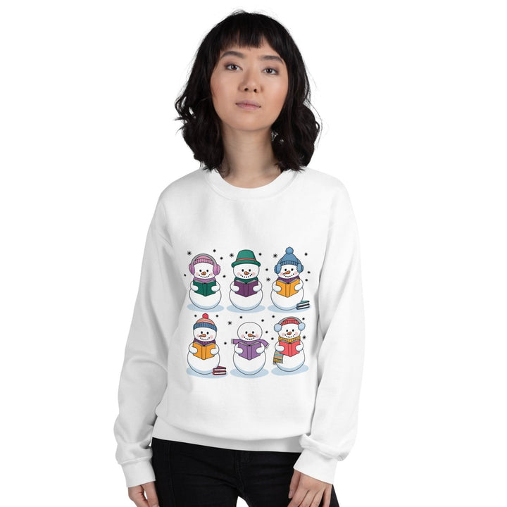 Snowman Reading Book Graphic Sweatshirt - White - S - ArtyKoala