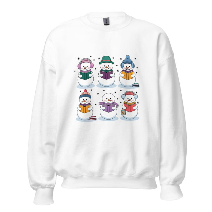 Snowman Reading Book Graphic Sweatshirt - White - S - ArtyKoala