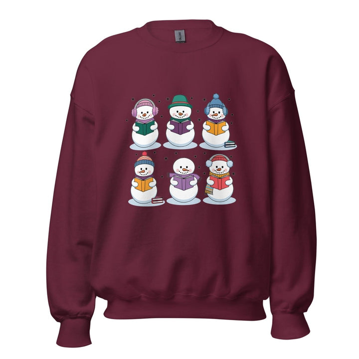 Snowman Reading Book Graphic Sweatshirt - Maroon - S - ArtyKoala