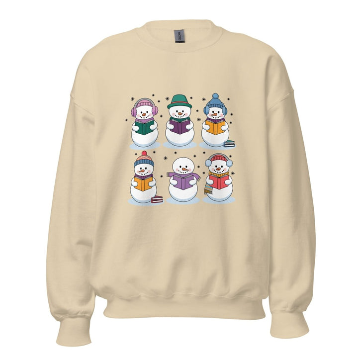 Snowman Reading Book Graphic Sweatshirt - Sand - S - ArtyKoala