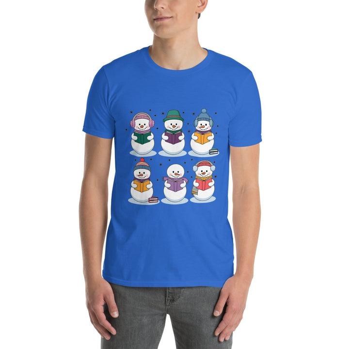 Snowman Reading Book Graphic Tee - Red - S - ArtyKoala