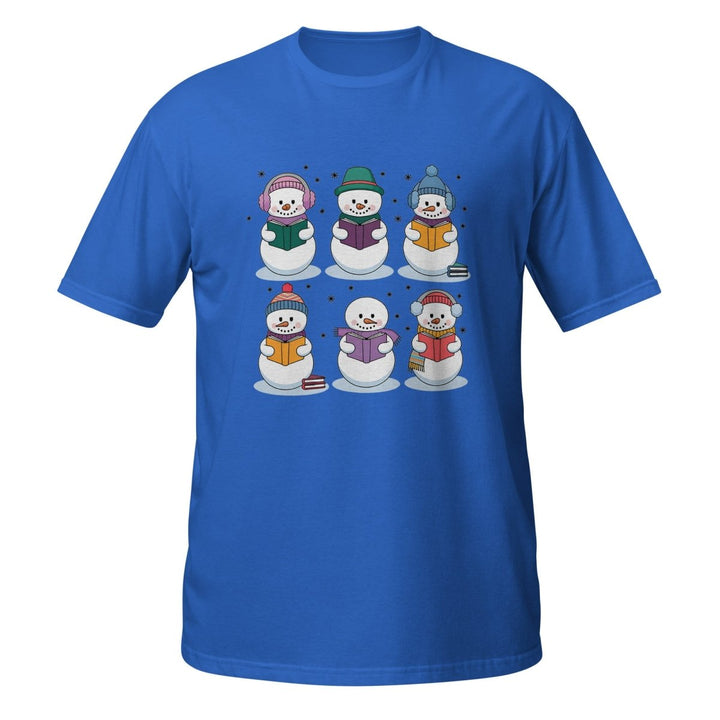 Snowman Reading Book Graphic Tee - Royal - S - ArtyKoala