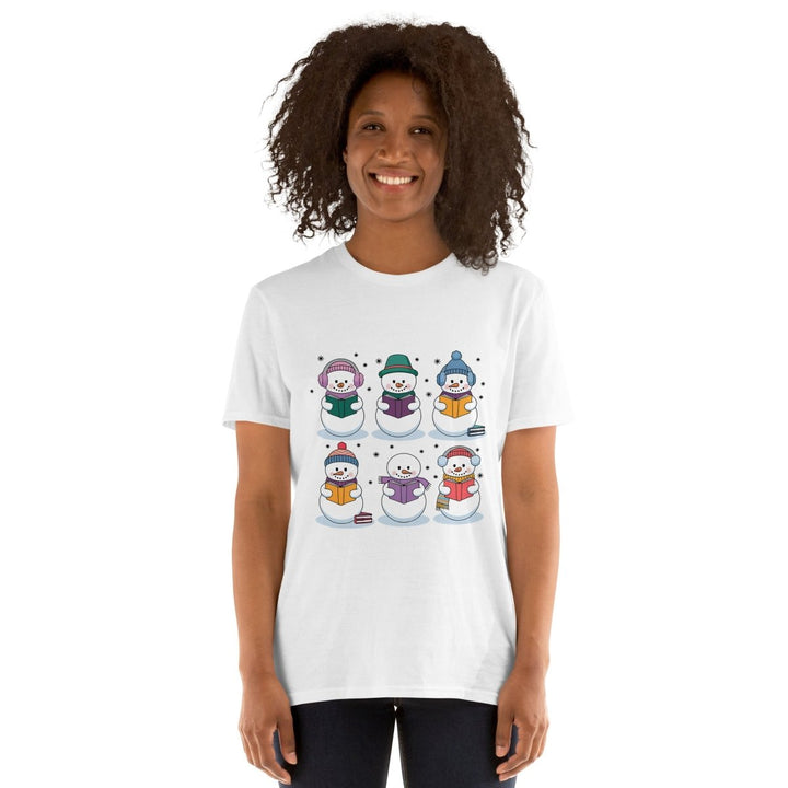 Snowman Reading Book Graphic Tee - White - S - ArtyKoala
