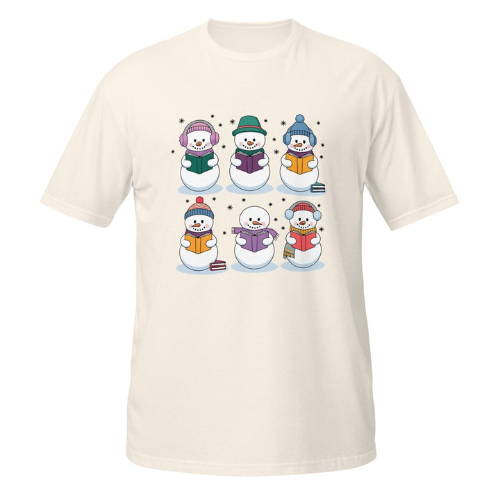 Snowman Reading Book Graphic Tee - Natural - S - ArtyKoala