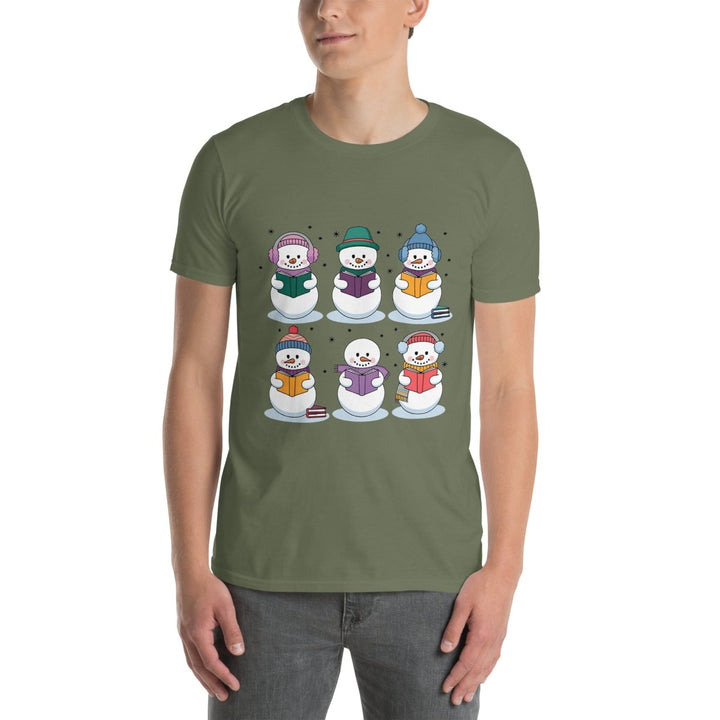Snowman Reading Book Graphic Tee - Royal - S - ArtyKoala