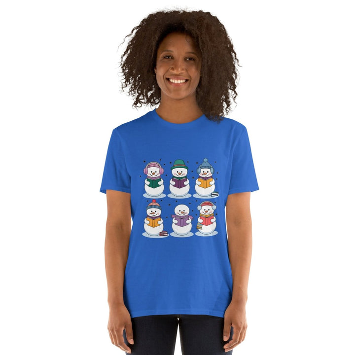 Snowman Reading Book Graphic Tee - Red - S - ArtyKoala