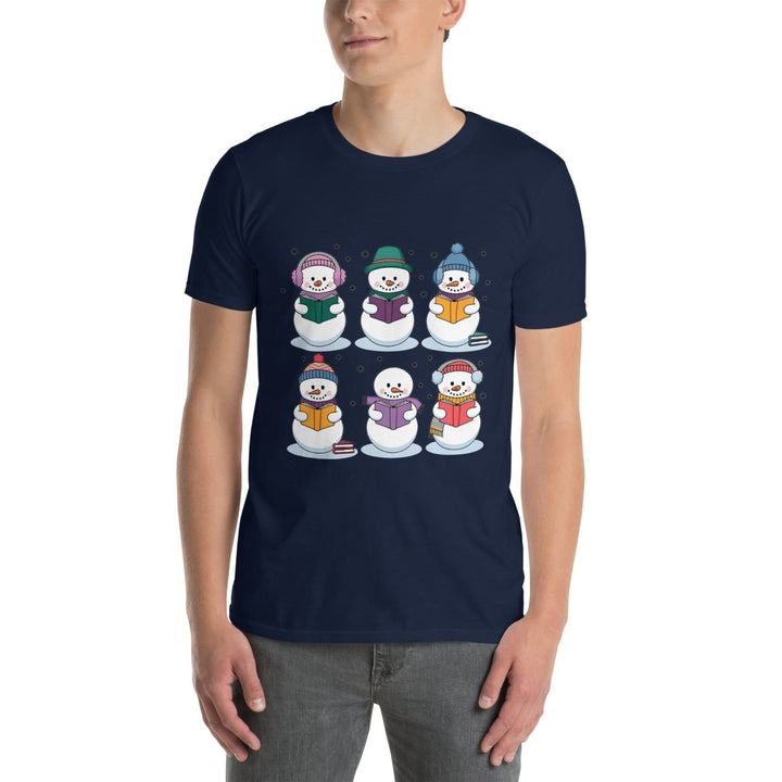 Snowman Reading Book Graphic Tee - Navy - S - ArtyKoala