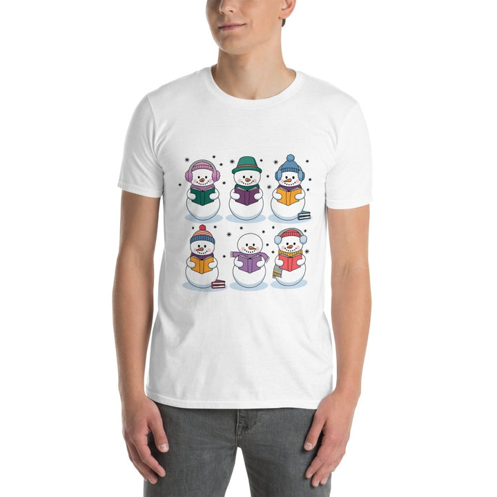 Snowman Reading Book Graphic Tee - White - S - ArtyKoala
