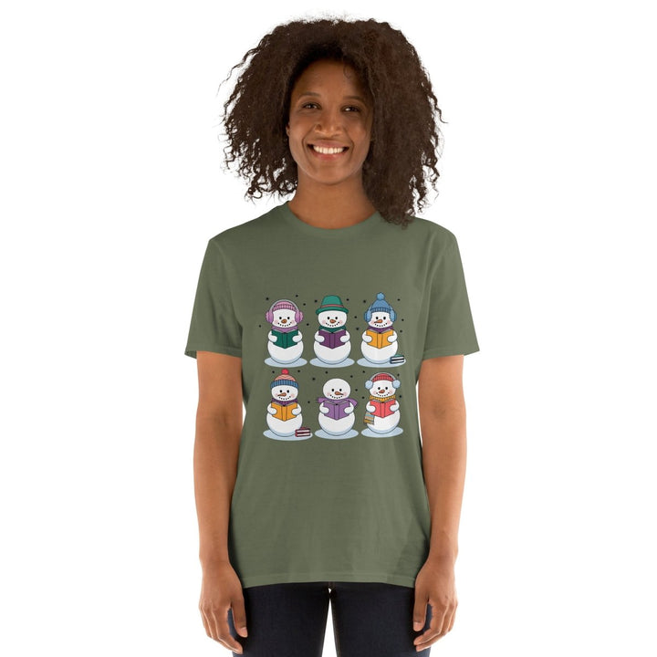 Snowman Reading Book Graphic Tee - Royal - S - ArtyKoala